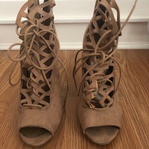 Tan suede Lace up heels